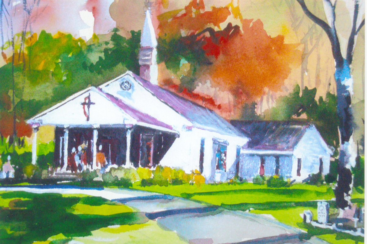 Prospect Church dates back to the 1700's and in this location since 1887. (Painting by Bill Moseley)